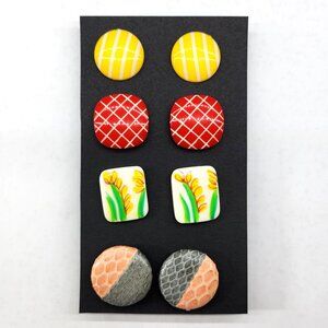 BFD- 1980s Fashion Earrings set of 4 Plastic & Metal